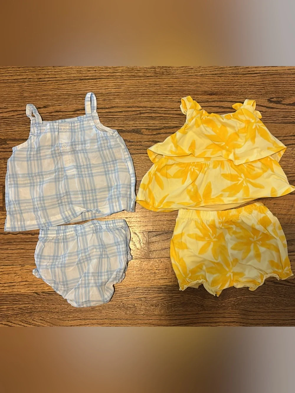 Carter's Yellow Floral & Light Blue Plaid Baby Two-Piece Matching Sets